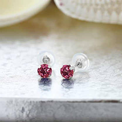 Gem Stone King 14K Gold Gemstone Birthstone Stud Earrings For Women Men | 4MM Round Cut | Solitaire Gold Studs with Secure Backs | Fine Jewelry for Her Him Mom Dad Wife - color: Pink Tourmaline-October