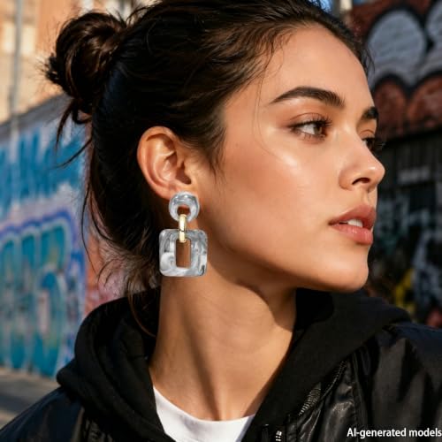 Retro Boho Hollow Square Earrings Lightweight Fashion Jewelry Casual Daily Wear Geometric Drop Earrings Party Acrylic Square Dangle Accessories - color: Grey