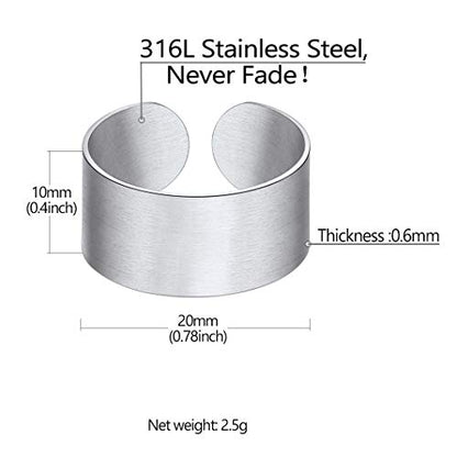 Stainless Steel Open Band Ring for Men Women 18K Gold/Black Plated Brush/Smooth Surface Rings Set Minimalist Jewelry(with Gift Box) - color: 02-Steel 10mm Brush Surface