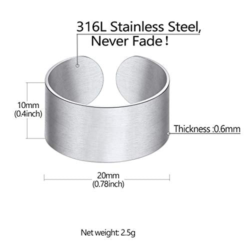 Stainless Steel Open Band Ring for Men Women 18K Gold/Black Plated Brush/Smooth Surface Rings Set Minimalist Jewelry(with Gift Box) - color: 02-Steel 10mm Brush Surface