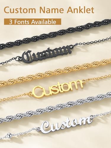FindChic Custom Ankle Bracelets for Women, Stainless Steel Figaro/Cuban/Wheat/Rope/Herringbone Chain Anklets, Beach Foot Jewelry 8.5''-10.5'' Adjustable & Waterproof, with Gift Box - style: Rope Chain-Gold