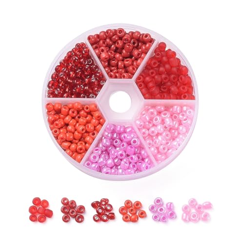 1Box 6/0 Glass Seed Beads 4mm Small Beads Round Loose Spacer Bead for DIY Friendship Bracelet Necklace Earring Summer Jewelry Making Phone Starp Craft Supplies Hole: 1~1.5mm About 600pcs/box Red - color: Red-4mm