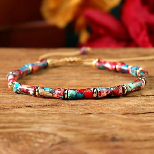 7 Chakra Bracelet Bohemian Handmade Leather Wrap Healing Protection Natural Stone Yoga Beaded Bracelets Boho Friendship Jewelry - color: Purple Red