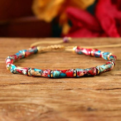 7 Chakra Bracelet Bohemian Handmade Leather Wrap Healing Protection Natural Stone Yoga Beaded Bracelets Boho Friendship Jewelry - color: Purple Red
