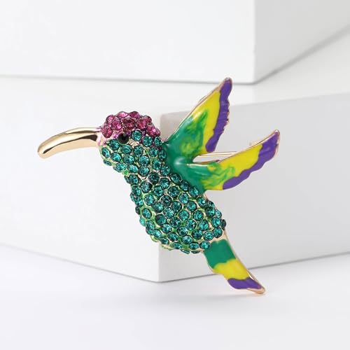 Enamel Bird Brooch for Women Rhinestones Owl/Hummingbird/Eagle/Toucan Lapel Pin Cute Bird Brooches Jewelry Gifts for Mom Wife - color: Green-Hummingbird 2