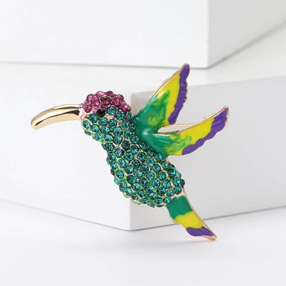 Enamel Bird Brooch for Women Rhinestones Owl/Hummingbird/Eagle/Toucan Lapel Pin Cute Bird Brooches Jewelry Gifts for Mom Wife - color: Green-Hummingbird 2