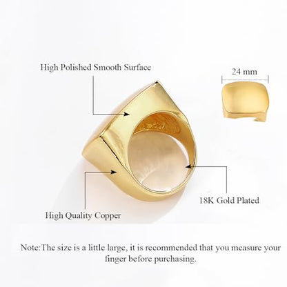 Gold and Silver Rings for Women, Chunky Signet Statement Rings Gold Plated Band Ring Wide Metal Square Rings Cocktail Costume Jewelry - color: A-Square Gold