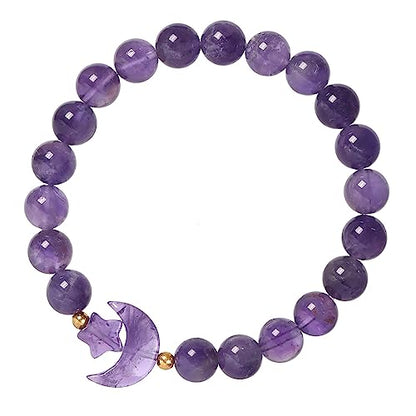 TUMBEELLUWA Half Moon Star Crystal Bracelet for Women Men | 8mm Beads Healing Crystal Bracelets, Elastic Stretch Design, Dainty Boho Celestial Jewelry, Daily Wear & Spiritual Gift