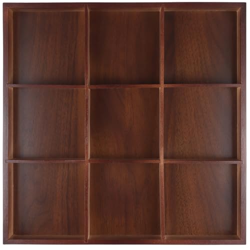FUNSUEI 2 PCS Multi Compartment Wooden Tray, Divided Wooden Tray, Bamboo Serving Tray with 9 Sections, Wood Divided Snack Tray Storage Box for Appetizers, Jewelry, 12 x 12 x 1.85 Inch - size: 2 PCS 9 Sections
