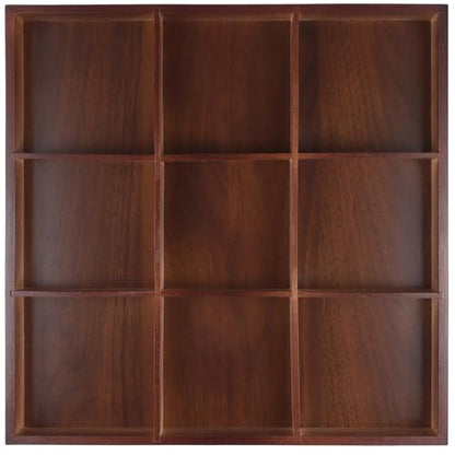 FUNSUEI 2 PCS Multi Compartment Wooden Tray, Divided Wooden Tray, Bamboo Serving Tray with 9 Sections, Wood Divided Snack Tray Storage Box for Appetizers, Jewelry, 12 x 12 x 1.85 Inch - size: 2 PCS 9 Sections