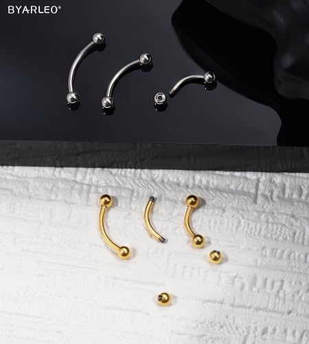 F136 Titanium Eyebrow Piercing Barbell Bent Barbell Ball Ring Screw Back - color: A-Steel-Colored+Gold