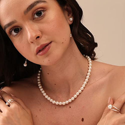 LeCalla 925 Sterling Silver Pearl Necklace Jewelry | Strand Wedding Prom Bridal Pearls Jewelry | Trendy Hypoallergenic Simulated Pearl Pendant Necklace for Women - color: Choker Pearl Necklace