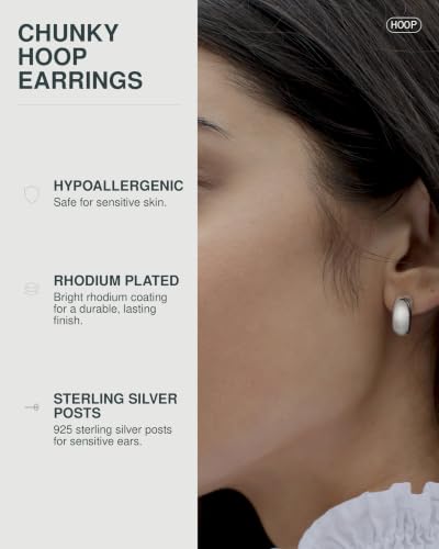 PAVOI 14K Gold Plated Thick Dome Huggie Earrings for Women - 925 Sterling Silver Posts Small Wide Round Hoop Earrings - color: White Gold
