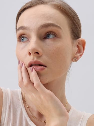 18K Gold Plated Huggie Hoop Earrings for Women, 925 Sterling Silver Post, Hypoallergenic Small Earrings - color: Clover Pavé Studs