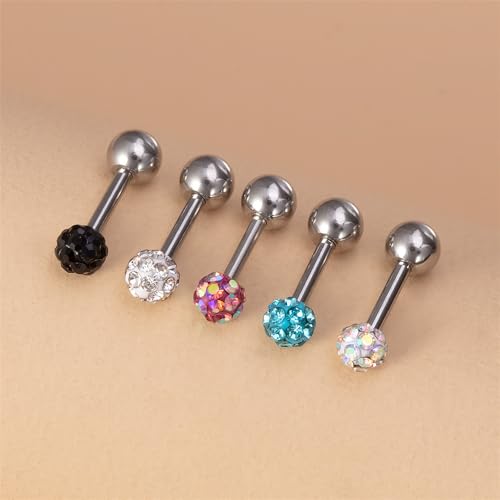 5Pairs Sparkly Disco Ball Stud Earrings for Women Hypoallergenic Stainless Steel CZ Crystal Small Ball Earrings Studs Glitter Cartilage Conch Helix Piercing Jewelry