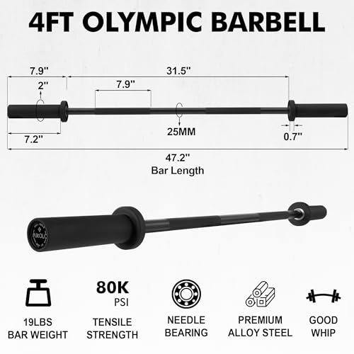 Mikolo EZ Curl Bar, 2 Inch Olympic Curl Bar for Biceps and Triceps, 47” Curling Bar with Knurled Grip, 700LB Barbell Bar with Multi-Angle Wrist-Friendly Design - color: Black - 4ft straight bar