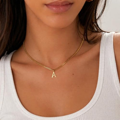 Gold Initial Necklace for Women, 3mm Cuban Link Letter Necklace, 14.5"+2.5" Adjustable Choker, Gold Plated A-Z Alphabet Pendant Necklace, Personalized Jewelry Gift for Her - style: E