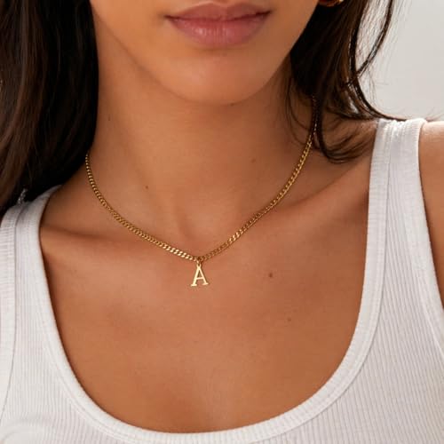 Gold Initial Necklace for Women, 3mm Cuban Link Letter Necklace, 14.5"+2.5" Adjustable Choker, Gold Plated A-Z Alphabet Pendant Necklace, Personalized Jewelry Gift for Her - style: N