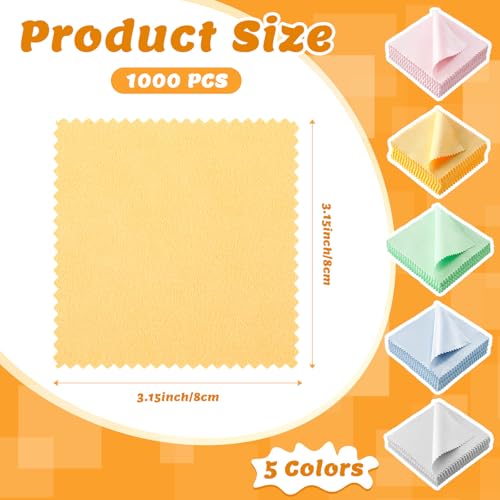 Hoteam 1000 Pcs Jewelry Cleaning Cloth Silver Polishing Cleaner Cloth Jewelry Wipes for Silver Gold Platinum Remover Keep Brass Coin Ring Silverware Watch Clean and Shiny (Five Colors)
