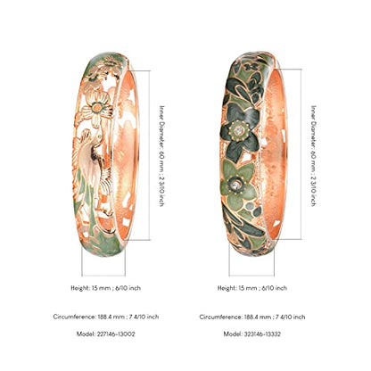 UJOY Handcraft Cloisonne Jewelry Bracelet Colorful Enamel Butterfly Flower Bird Hollowed Spring Hinged Cuff Bangles Women Gifts Pack in Box 88A11 - color: A11/A31-2 PCS-Green