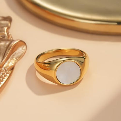 YeGieonr Gold Rings for Women Trendy Non Tarnish Chunky Gold Plated Ring, Waterproof Stainless Steel Gold Jewelry Gift - color: Round Shell, size: 8