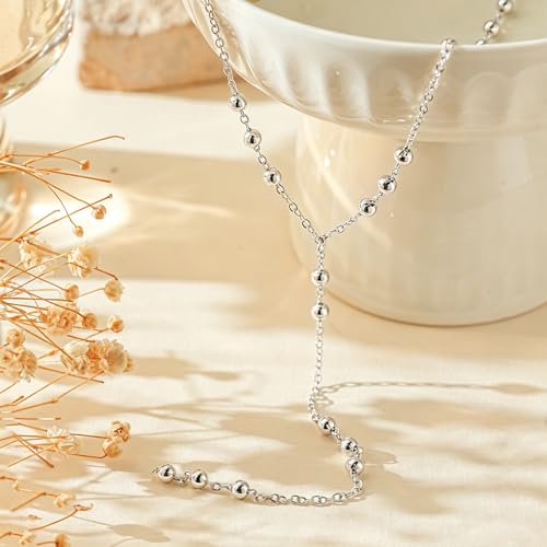 14K Gold Plated Layered Lariat Necklace for Women - Waterproof Non-Tarnish Dainty Gold Chain Necklace, Long Boho Statement Jewelry for Wedding, Prom, Summer Vacation Gifts - color: Beads Y Necklace-Silver