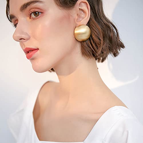 Gold Matte Stud Earrings Half-ball Brushed Button Earrings for Women Fashion Vintage Drop Earrings
