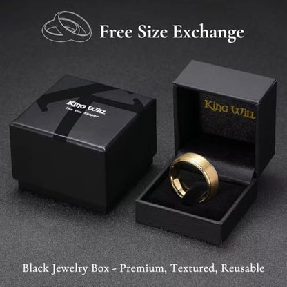 King Will Classic Tungsten Carbide Ring Brushed Two Grooved Center Hammered Design Mens Wedding Band for Men | Black/Silver/Gold, 8mm, Men's Wedding Band, Grooved, Comfort Fit, Everyday Wear - color: C-Gold 8mm