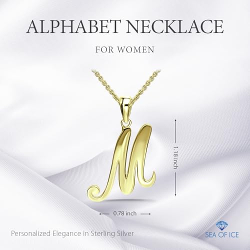 SEA OF ICE Letter Initial Necklace, Alphabet Letter Pendant Necklace, Sterling Silver, Gold, Rose Gold Necklace for Women, Elegant Initial Necklaces, Personalized Custom Women's Necklaces - color: Yellow Gold - M
