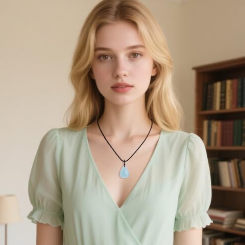 Teardrop Gemstone Necklaces for Women, Healing Crystal Pendant Necklace Birthstone Jewelry for Women - color: Aquamarine