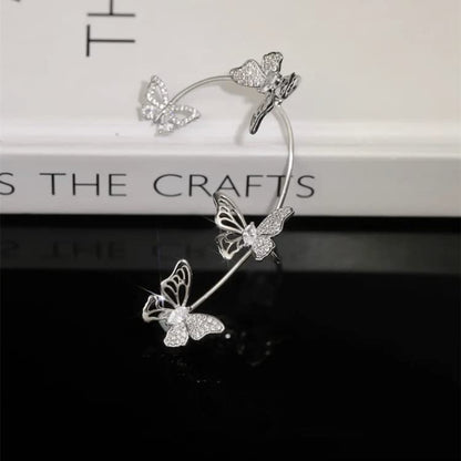 BETHYNAS Glitter Rhinestone Butterfly Flower Ear Cuff Sparkly Non-Pierced Crystal Tassel Fake Earrings Climber Lady Ear Wrap Bridal Party Ear Jewelry for Women and Girls - color: Silver Hollow Butterfly
