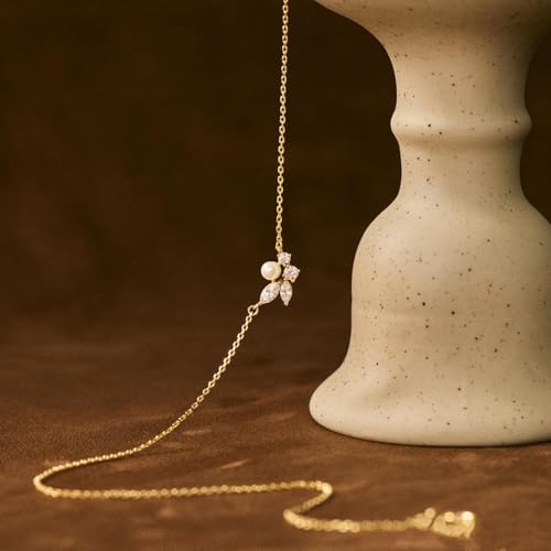 Pearl Necklaces for Women Trendy, Dainty Beaded Choker Necklace, 14K Gold Plated Station Chain, Simple Layering Wedding Prom Jewelry Gift - color: Gold Daisy CZ Pearl
