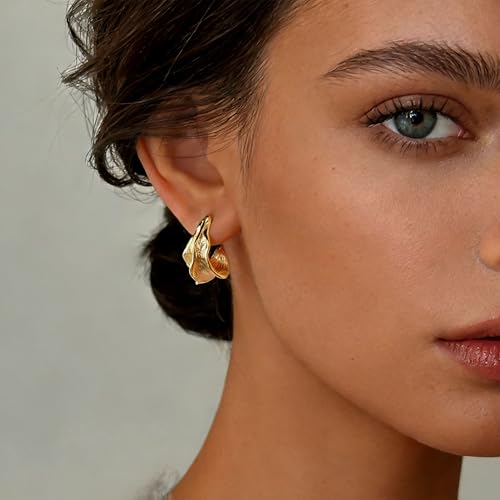 Earrings for Women, Saguine Chunky 14K Gold Plated Hoop Earrings Trendy | Chunky Earring, Big Large U-Shape Drop Twist Dangle Statement Stud Hoops Earrings, Jewelry for Women Gifts - style: Twist