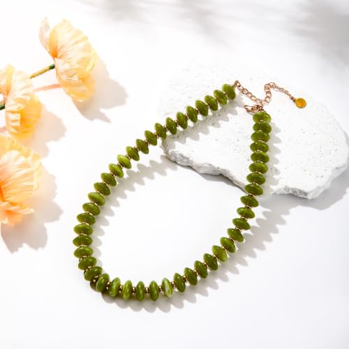 Resin Chunky Beaded Necklace for Women,Vacation Jewelry | Acrylic Beads,Boho Summer Beach Handmade Jewelry,Trendy Bold Statement Beaded Necklace,Birthday Gift for Women - color: Olive Green