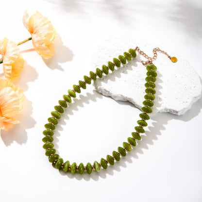 Resin Chunky Beaded Necklace for Women,Vacation Jewelry | Acrylic Beads,Boho Summer Beach Handmade Jewelry,Trendy Bold Statement Beaded Necklace,Birthday Gift for Women - color: Olive Green