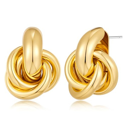 Gold Geometric Drop Dangle Earrings for Women Chunky Trendy Knot Stud Small Twisted Link Earring Jewelry Gift - color: A-Small Flower-Gold