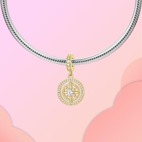 LUXILLA Charms for Bracelets & Necklace 925 Sterling Silver Charms Elephant Happy Birthday Charm Fit for Valentine's Day Mother's Day Jewelry Gift for Women - color: Compass Dangle Charm