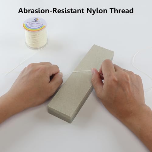 LUSTEMBER 0.8mm Nylon String, Strong Bracelet String, Durable Nylon Cord for Jewelry Making, Bracelets, Beading, Necklaces, Rattail Braiding, Kumihimo, Wind Chimes, Blinds and Handicrafts - size: Beige