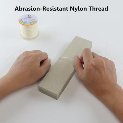 LUSTEMBER 0.8mm Nylon String, Strong Bracelet String, Durable Nylon Cord for Jewelry Making, Bracelets, Beading, Necklaces, Rattail Braiding, Kumihimo, Wind Chimes, Blinds and Handicrafts - size: Beige