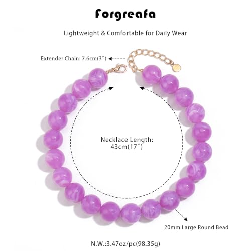 Chunky Beaded Necklace for Women Trendy Boho Collar Statement Necklace Large Round Resin Beads Choker Necklaces Summer Beach Jewelry Gifts - color: Purple