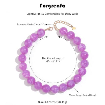 Chunky Beaded Necklace for Women Trendy Boho Collar Statement Necklace Large Round Resin Beads Choker Necklaces Summer Beach Jewelry Gifts - color: Purple