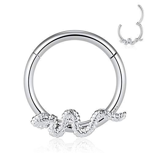 FUNLMO 18G 16G Septum Jewelry Triple Stacked Septum Nose Ring Surgical Steel Daith Conch Helix Cartilage Lobe Piercing Jewelry - color: Style14: Silver-snake shape