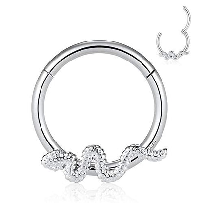 FUNLMO 18G 16G Septum Jewelry Triple Stacked Septum Nose Ring Surgical Steel Daith Conch Helix Cartilage Lobe Piercing Jewelry - color: Style14: Silver-snake shape