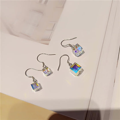 ONLYJUMP Austrian Crystal Cube Earrings Necklace Bracelet Set for Women Handmade Square Rhinestone Silver Plated Ice Earrings Necklace Bracelet Mother's Day Fashion Jewelry Gifts