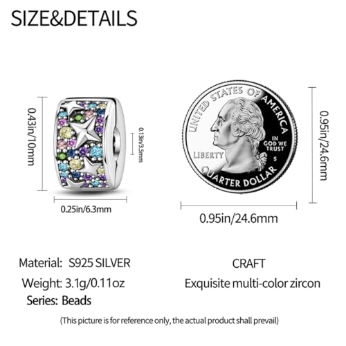 925 Sterling Silver Stopper Clip Charms for Bracelet Necklace Spacer Beads with 5A Cubic Zirconia Mother's Day Christmas DIY Gift for Women(2PCS) - style: Colorful stars