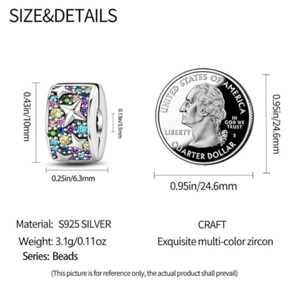 925 Sterling Silver Stopper Clip Charms for Bracelet Necklace Spacer Beads with 5A Cubic Zirconia Mother's Day Christmas DIY Gift for Women(2PCS) - style: Colorful stars
