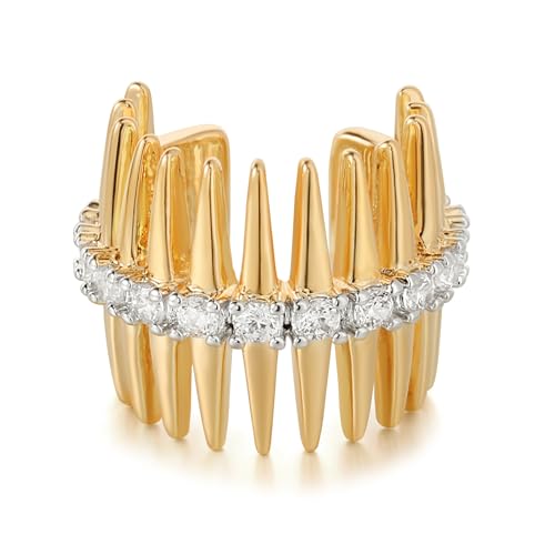 Sparkle Ear Cuff for Women, Non Piercing Single | 14K Gold Plated Brass, Clear Cubic Zirconia Accents, Fixed 3.8-3.9 mm Opening, Single Non-Piercing Cuff For Ear Stacks - style: Spike Sparkle