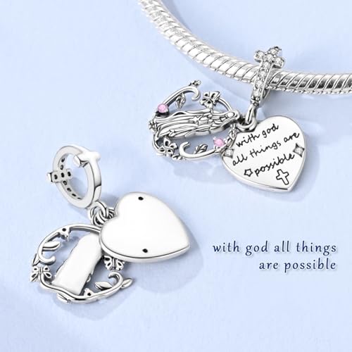 Hapour 925 Sterling Silver Charms for Bracelet Necklace Dangle Pendant Bead | Bear Charm, Elephant Zebra Cat Dream catcher Family Birthday European Jewelry Charm, For Women Mom - color: Virgin Mary Heart