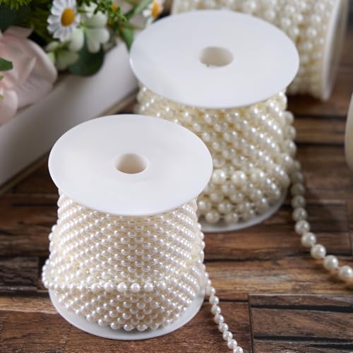5mm Pearl Beads 66 Feet Pearls String Garland Roll Strand Ivory | Artificial Beads Chain for Wedding Centerpiece Backdrop Christmas Tree Decoration DIY - size: 5mm/20.1m