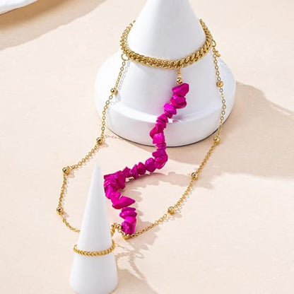 Pink Stone Barefoot Sandal Anklet for Women Round Ball Beaded Link Chain Anklet with Toe Ring Adjustable Summer Beach Fashion Foot Jewelry